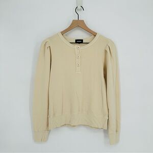 Monrow Tucked Sleeve Henley Pullover Shirt in Cream Women's Small